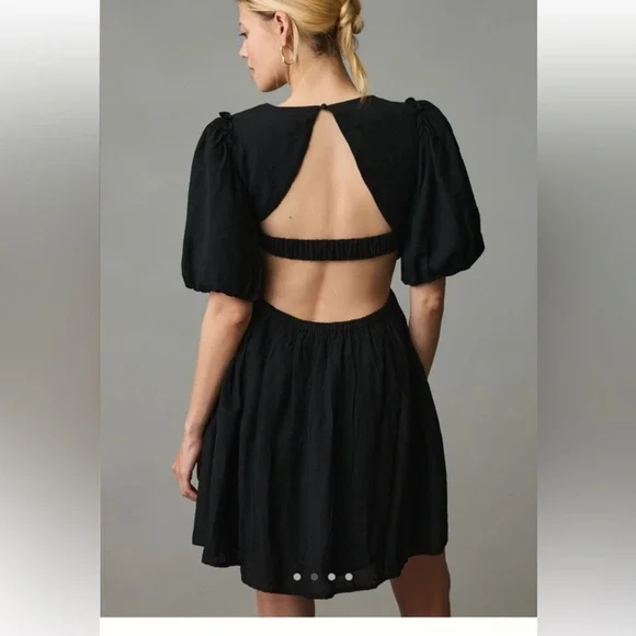Moon River Black Puff Sleeve Mini Dress - Picture 2 of 4